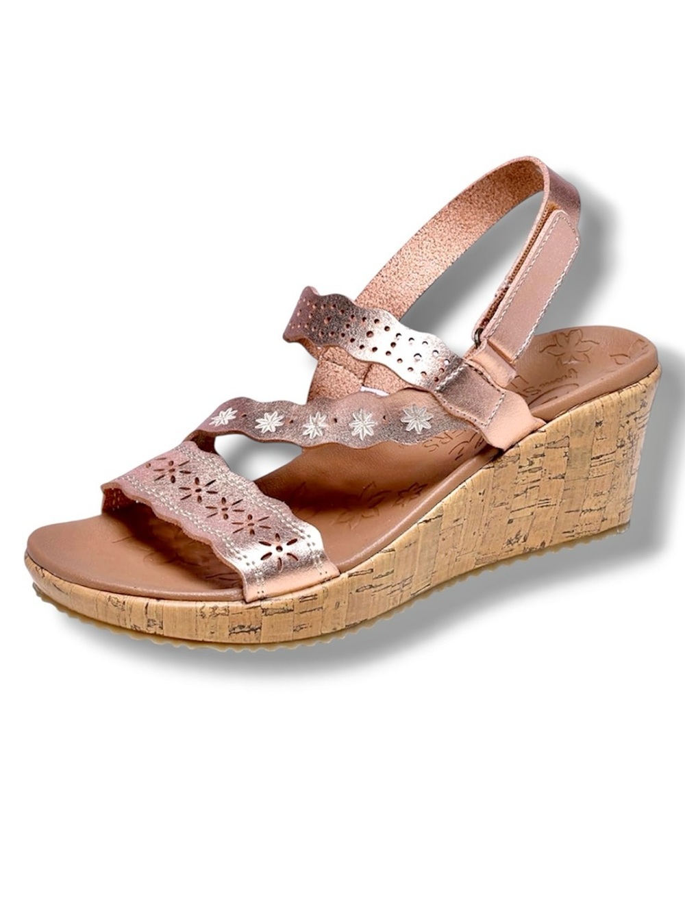 Skechers Womens Beverlee Cherished Aura Rose Gold Wedge Sandals Size 9 NEW